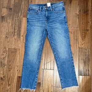 J.Crew Jeans Womens 29 Blue Essential Straight Frayed Raw Hem Stretch Denim